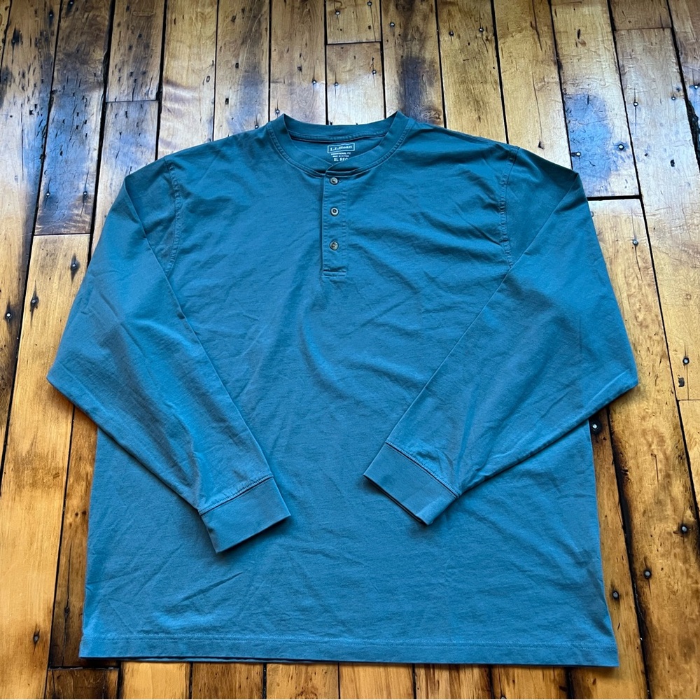 LL Bean Men’s XL Carefree Traditional Fit Unshrinkable Henley Teal Minimalist